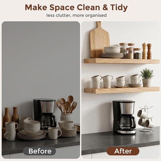 fuqing Natural Wood Floating Shelves | 24 Inch Floating Shelves for Wall Set of 2 | 24" W x 6.7" D x 1.4" H Natural Wooden Shelves for Bathroom Living Room Bedroom Kitchen