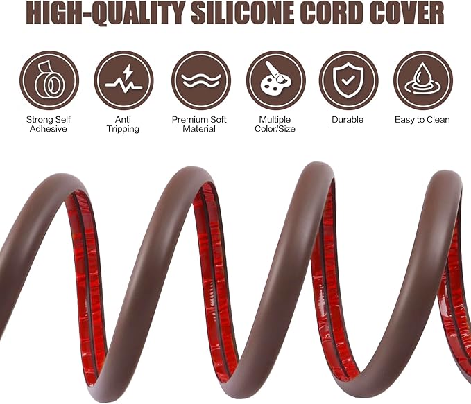 Floor Cord Cover Self Adhesive Cord Hider,10FT Cable Management, Extension Strip Protector for Wires, Prevent Cable Trips for Offices, Gyms, Exhibitions Cavity:0.3"(W) x 0.28"(H) Coffee