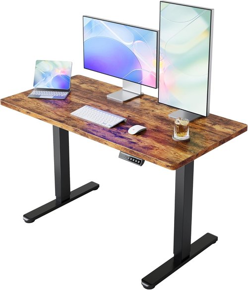 HUANUO Electric Standing Desk - Height Adjustable 40 x 24 Inch Home Office Desk with Storage Bag & 4 Memory Settings | Rustic Brown
