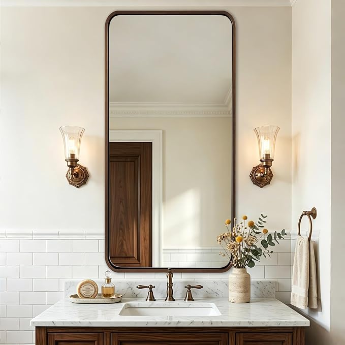 ANDY STAR 24x48 Inch Bronze Bathroom Mirror, Rounded Rectangle Oil Rubbed Bronze Mirrors for Bathroom Sink,Tube Metal Framed, 1’’ Deep Wall Mounted Vertically/Horizontal