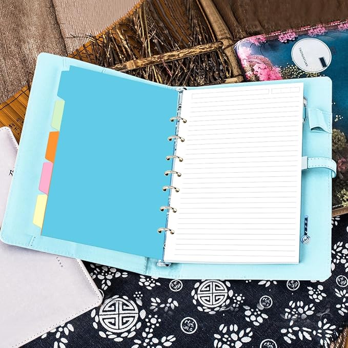 7-Hole Lined Paper Refills for Mini Binder - 100 Sheets/200 Pages 7 Ring Loose Leaf Lined Paper with Binder Dividers, 5.8" x 8.5"