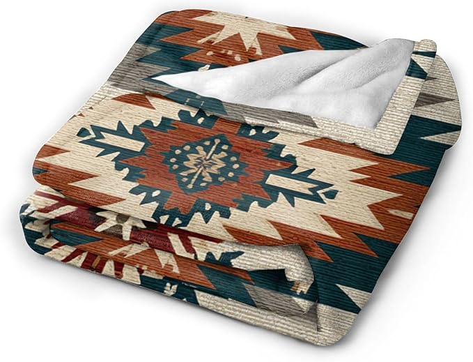 Boho Western Blanket Aztec Tribal Southwest Throw Blanket Southwestern Navajo Soft Cozy Fleece Fuzzy Stuffed Plush Flannel Gifts for Girls Women Boys Kids Adults 60''x80''
