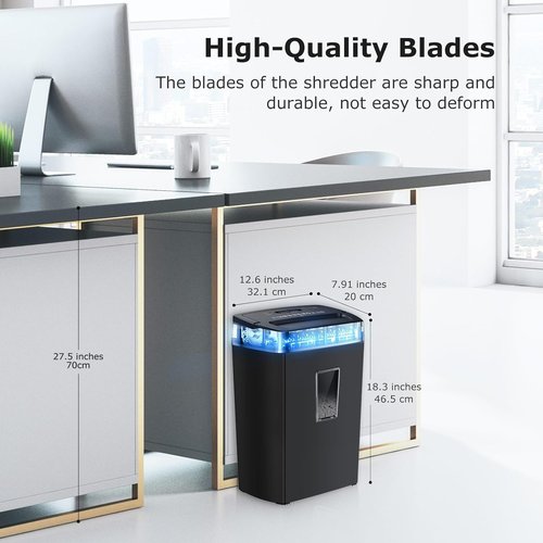 Bonsaii 12-Sheet Cross Cut Paper Shredder - Heavy Duty Home Office Shredder with Transparent Window | P-4 Security Level