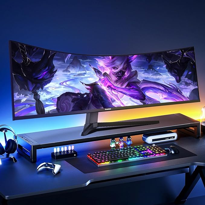 Gawfolk 49 inch Ultra-Wide Curved 1500R Gaming Computer Monitor, DQHD(5120×1440), 240Hz, 1MS, FreeSync, 120% sRGB, Height Adjustable PC Screen, HDMI2.1 & DP1.4, Compatible Wall Mount 75 * 75mm-Black