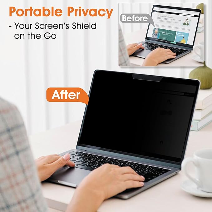 BSPROTE Magnetic Laptop Privacy Screen 15.6 Inch 16:9- Removable Anti-Glare Blue Light Filter, Computer Privacy Screen Shield Compatible with 15.6'' Hp Acer Asus Lenovo Dell Samsung Portable Monitor