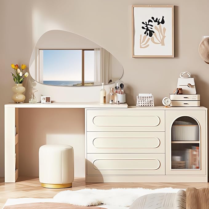 Niccy Irregular Mirror, 24"x40" Asymmetrical Bathroom Mirror, Decorative Modern Mirrors for Bathroom, Bedroom, Living Room, Entryway, Frameless Vanity Mirror, Unique Wall Mounted
