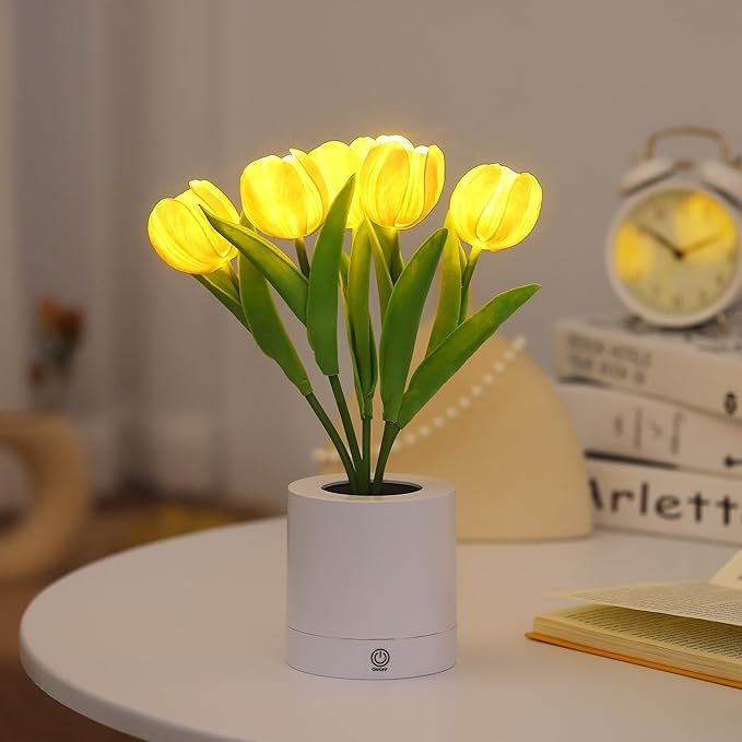 WSYEAR Flower Table Lamp Tulip Desk LED Night Light for Home Living Room Decor Artificial Flower with Vase Table Centerpieces for Birthday Holiday Party Wedding Room Decoration