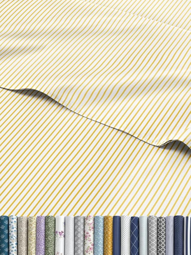 Yellow Striped Sheets - 1 Flat & 1 Fitted Sheet & 1 Pillowcase w/ Deep Pockets - Comfy, Wrinkle & Fade Resistant - Ultra-Soft, Cozy, Breathable and Cooling - Luxury Pinstripe Bedding - Twin Size