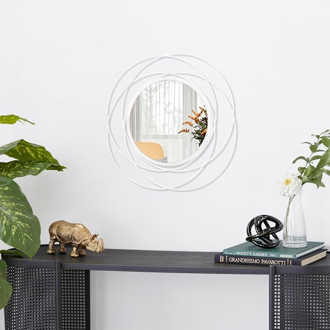 Mirrors Wall Decor Iron Frame Round Art Wall Mirrors Home Decoration Hanging Mirrors for Living Room Bedroom Bathroom Entryway White 12” x 12”