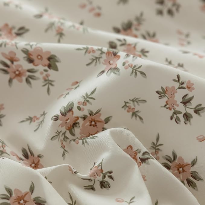 Pink Flower Duvet Cover Set Twin Soft Cotton Peach Floral Comforter Cover Girls Cottagecore Bedding Set Boho Floral Duvet Cover Vintage Country Bedding Flower Botanical Duvet Cover with Zipper Closure