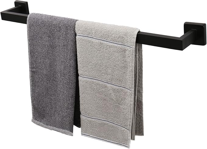 TocTen Bath Towel Rack - Square Base Thicken SUS304 Stainless Steel Towel Bar for Bathroom, Bathroom Accessories Towel Rod Heavy Duty Wall Mounted Towel Holder. (Black, 24)