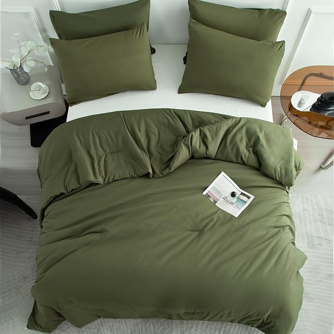 Green Comforter Set Full 3 Pieces Soft Army Green Bedding Comforter Dark Green Lightweight Comforter Set for All Seasons 1 Comforter and 2 Pillowcases