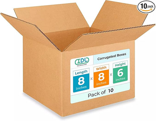 Small Moving & Shipping Boxes 8x8x6 inches (10-Pack) - Extra Strength 200 lb vs Regular - Corrugated Boxes for Packaging Moving - Small Moving Box - Strong Packaging Box by IDL Packaging