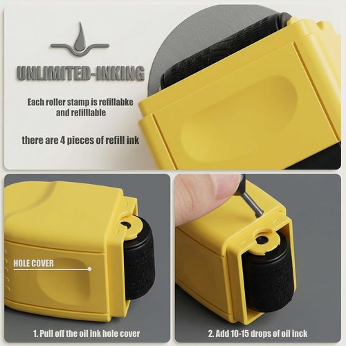 Nezyo Identity Protection Roller Stamp - 2 Pack Privacy Blocker with 4 Refill Inks | Yellow