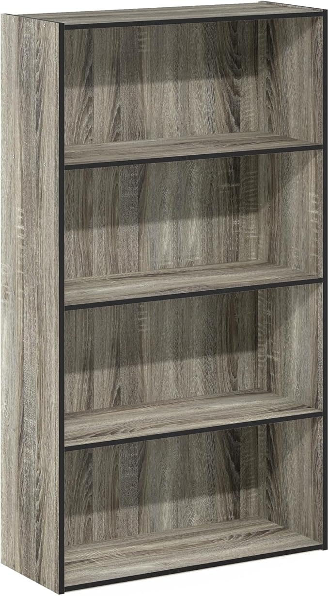 Furinno PASIR Book Shelf, 4-Tier Bookshelf, Bookcase with Open Shelf, 9.4 x 23.6 x 41.7, for Living Room, Bedroom, Home Office, French Oak