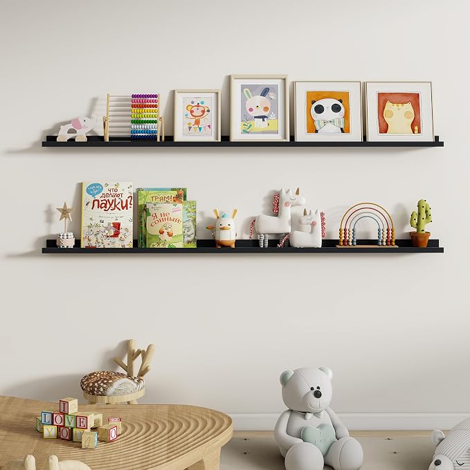 Dreamland Picture Ledge Shelf for Wall, Floating Shelves Set of 2,72 inch Long Floating Shelves with Lip for Living Room,Bedroom,Bathroom,Kitchen,Black