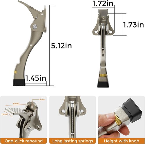 Gotega Door Stopper - Heavy Duty Kickdown Door Stop with Adjustable Height & Rubber Tip - Satin Nickel, 4 Inches