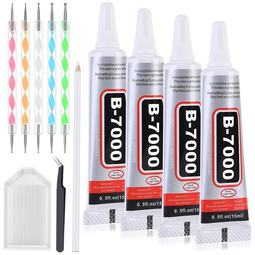 B7000 Glue - Clear Super Adhesive with Rhinestone Applicator Kit | Precision Tip for Jewelry & Crafts (4 PCS, 15 ML)