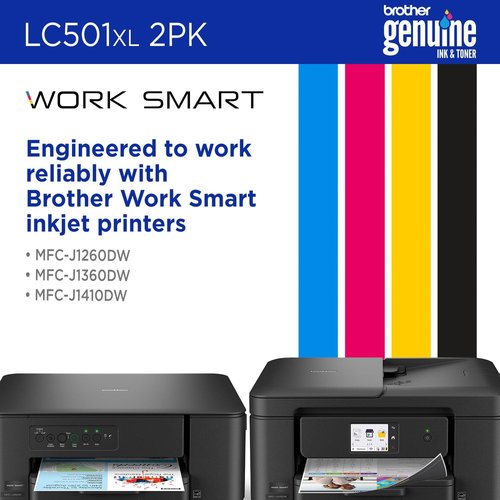 Brother Genuine LC501XL2PK High Yield Black Ink Cartridges - Twin Pack for Work Smart Printers