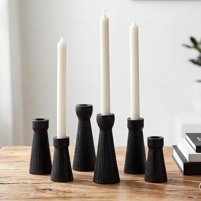 Mumufy 6 Pcs Black Taper Candle Holders for Candlesticks Ceramic Candle Stick Modern Decorative Candlestick Stand for Wedding Table Centerpiece Dinner Desktop Decoration Housewarming Gift