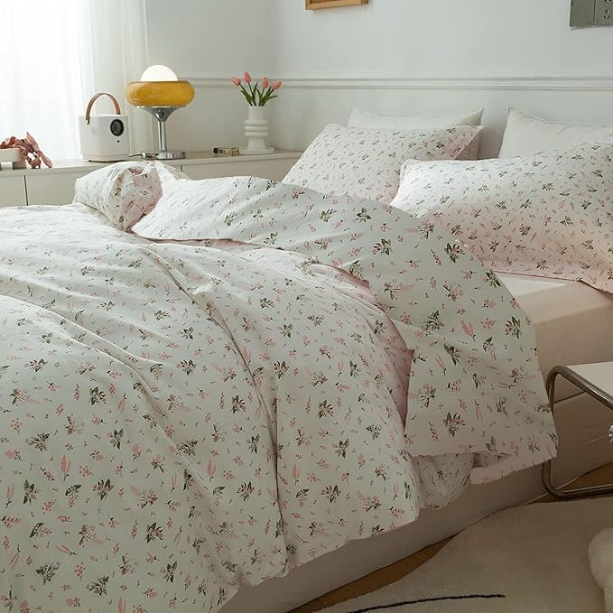 Vintage Floral Comforter Set Full Size Garden Style Pink Floral Bedding Set Aesthetic Cottagecore Flowers Botanical Comforter Set with 2 Pillowcases Fluffy Lightweight Bedding Set for All Seasons