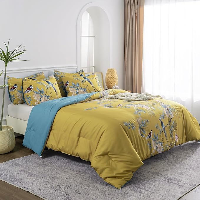 Comforter Set Twin Floral Birds 2 Pieces Soft 3D Bedding Comforter Tree Branches Flowers Print Botanical Comforter Set for All Seasons 1 Comforter and 1 Pillowcases (Birds, Twin)