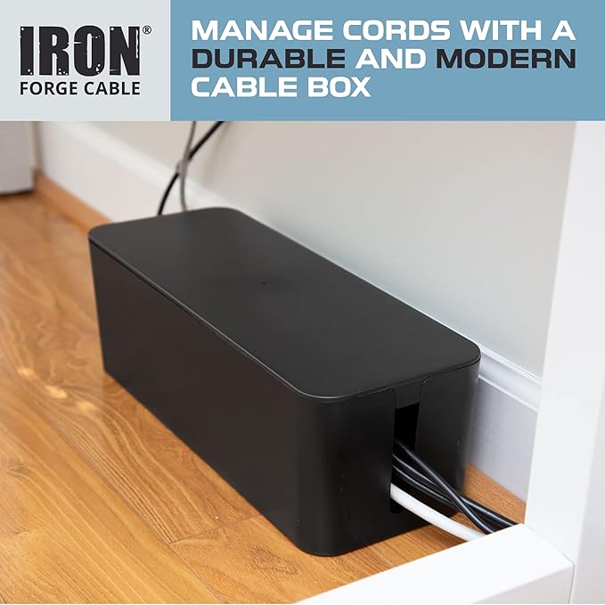 Iron Forge Cable Cable Management Box, 2 Pack - Cord Organizer and Hider for Wires, Power Strips, Surge Protectors & More - Includes Cord Sleeve, Hook and Loop Keepers, Zip Ties & Clips