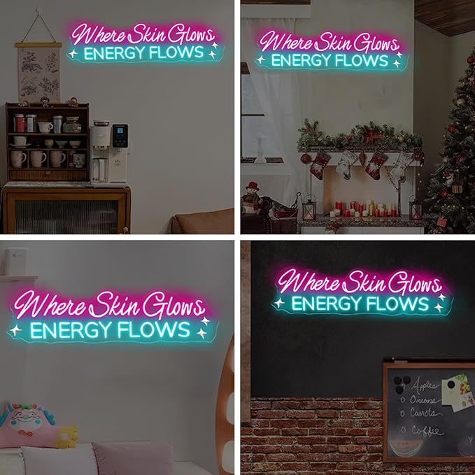 Where Skin Glows Energy Flows Neon Sign Beauty Salon Sign Medspa Decor LED Sign Spa Wall Art SkinCare Facial Room Wall Decor Beauty Spa Sig, Hair Salon Nails Wax Lash Beauty Decoration Aesthetic,23.6IN