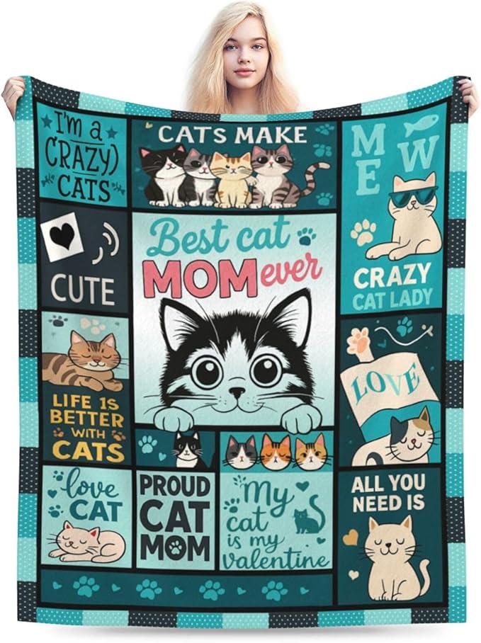 Cat Blanket Cute Cat Throw Blanket Kitten Soft Cozy Fleece Fuzzy Stuffed Plush Flannel Gifts for Girls Women Boys Kids Adults 60"X80"