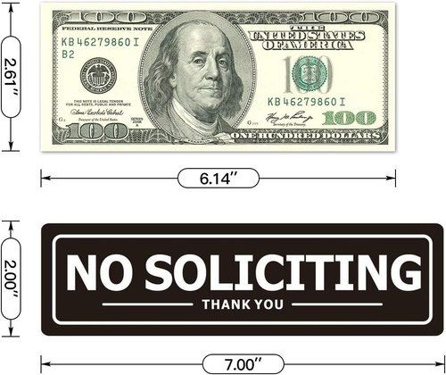 Regine Switzerland No Soliciting Sign - Weather Resistant Metal Door Signs | 2 Pack, Black 7x2 Inches