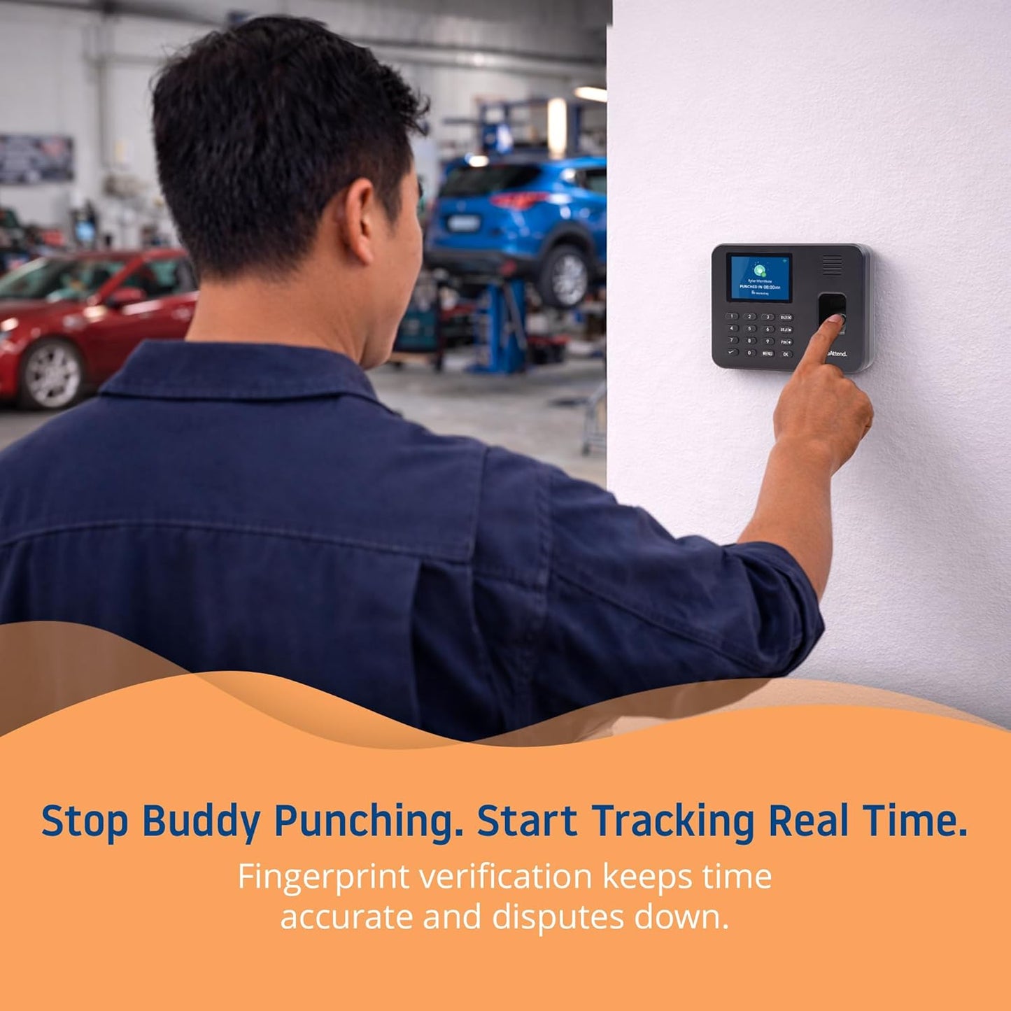 uAttend RE2000 Biometric Time Clock - Fingerprint & PIN Punching, Wi-Fi Cloud System for Small Business