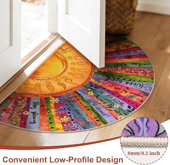 Likiyol Sun Entryway Rug 2x3 Small Rug, Half Circle Door Mat Indoor Entrance Inspirational Non Slip Rugs for Entryway, Washable Soft Faux Wool Throw Rugs Carpet for Entry, Kitchen, Bathroom, Low-Pile