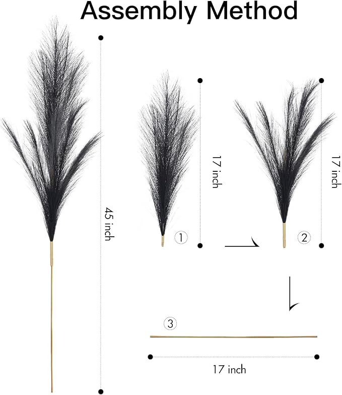 9 Pcs 45" Tall Pampas Grass Black Decor, Long Stem Artificial Flower Floor Vase Large Faux Floral Pompas Fake Plants Dried Bouquet Arrangement Vase Filler for Boho Home Wedding Decoration