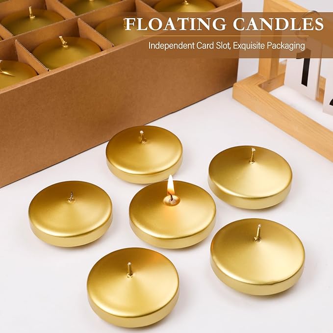 3 inch Floating Candles 36 Packs Gold Floating Candle for Centerpieces 8-9 Hours Floating Candles 3” Water Candles for Cylinder Vases, Pool, Wedding, Christmas