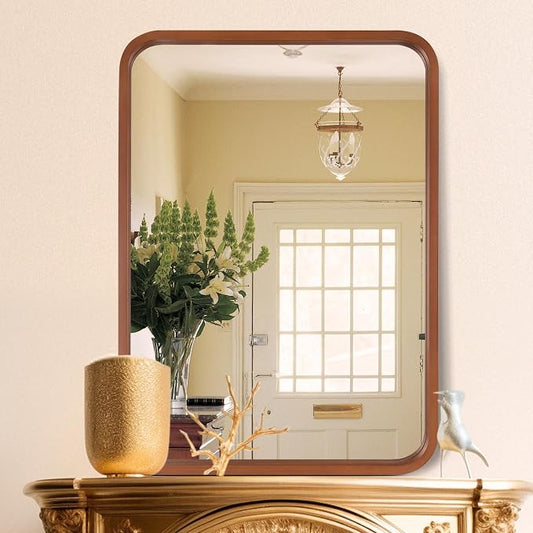 WallBeyond 30x40 Inch Wood Mirror for Bathroom, Wooden Frame Wall Mirror Farmhouse Wall Mounted Rectangle Mirror for Vanity (Horizontal/Vertical Walnut Color)