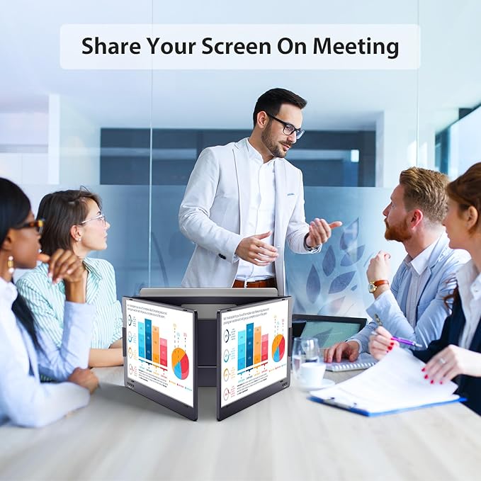 KYY 14" Portable Triple Monitor for Laptop, Laptop Screen Extender with Full HD IPS Display, Computer Extended Monitor Compatible with Mac, Windows, Chrome, Fits 12-16 Inch Laptops