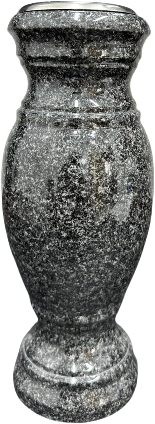 Turned Granite Vase Polished 4" x 10" Black Mist with Stainless Steel Inner