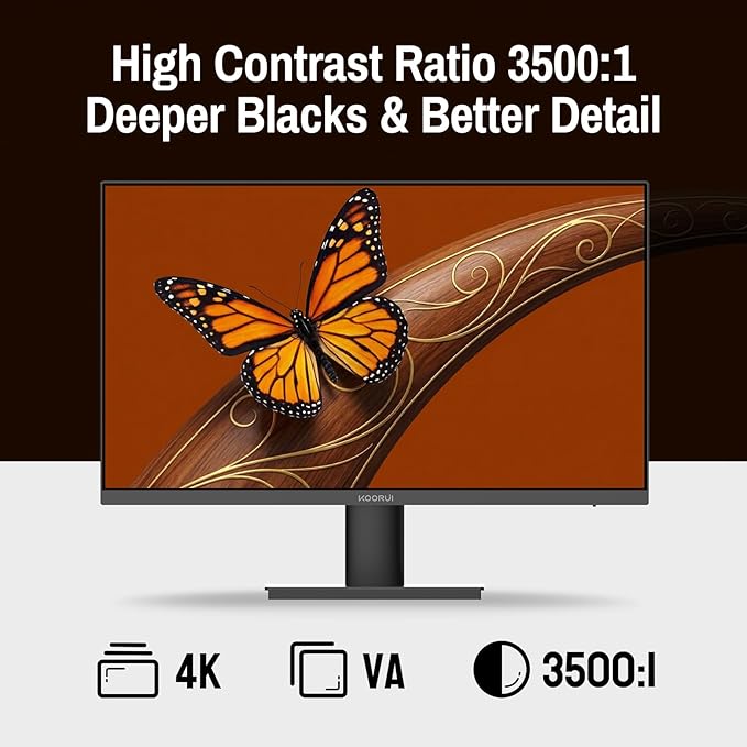KOORUI 32 inch 4K Computer Monitor with HDMI x2 Displayport Speaker, 60Hz VESA HDR Support Desktop Monitor Compatible Freesync & G-sync Adaptive Sync for Office & Home
