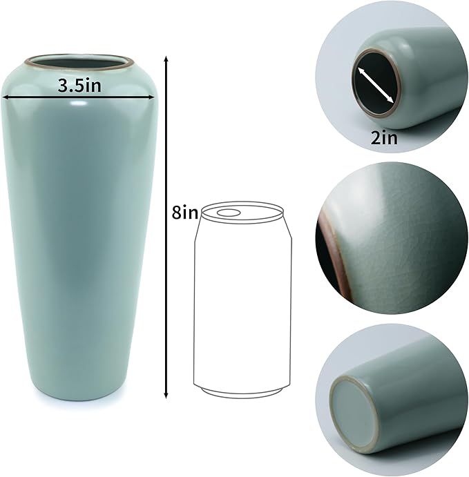 8-inch ice Cracked Glazed Ceramic vase, Modern Eastern Style Ceramic vase, Dining Table, Central Living Room Shelf Decoration (TQ03)