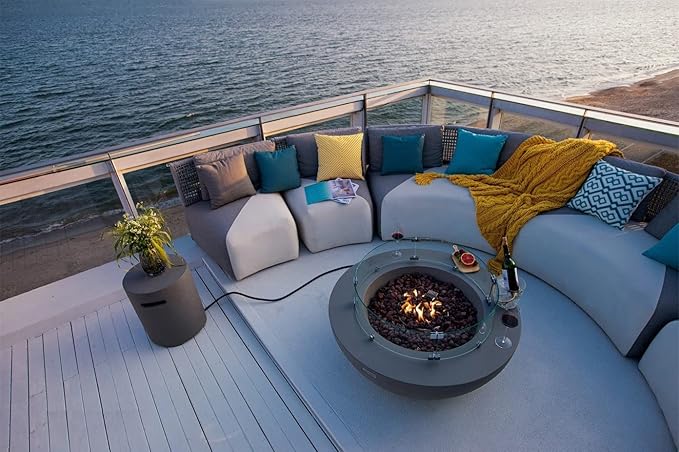 Elementi | Lunar Gas Fire Pit Cast Concrete 42" Round Fire Table, Outdoor Fire Pit Electronic Ignition | Canvas Cover, Lava Rock Included | Dark Gray (Propane Gas)