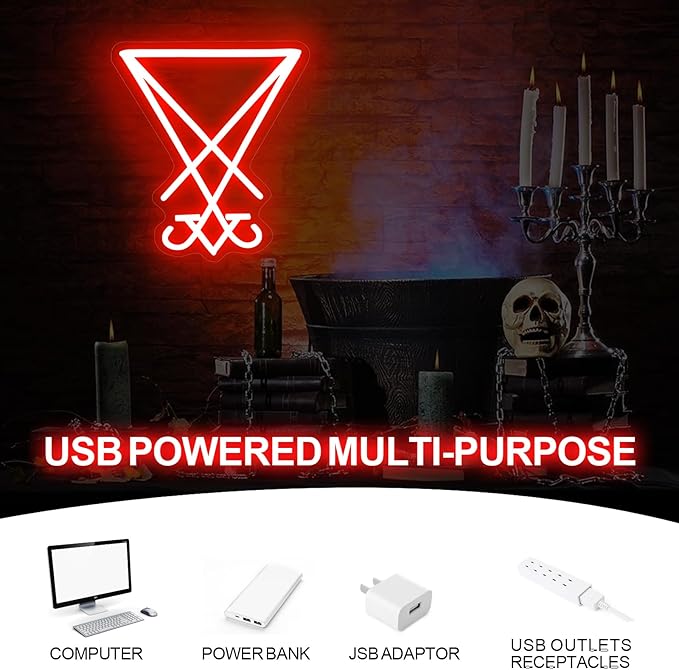 Sigil of Lucifer Gothic Baphomet Neon Light for Wall Decor, Gothic Satan Sigil,Gothic Home Decor, Witch Decor, Dark Art Decor, 3D Engraved Neon Sign For Halloween & Home Ambiance