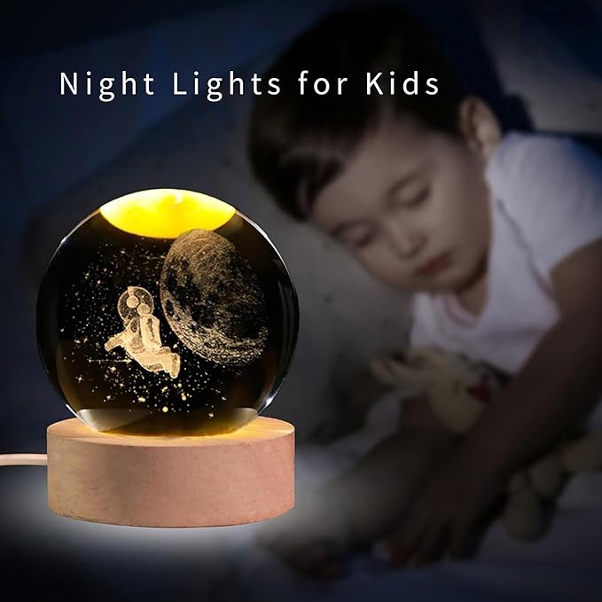Astronaut Crystal Ball with LED Light Base, 60mm Glass Sphere Decorative Balls, Universe Space Galaxy Lamp Gifts