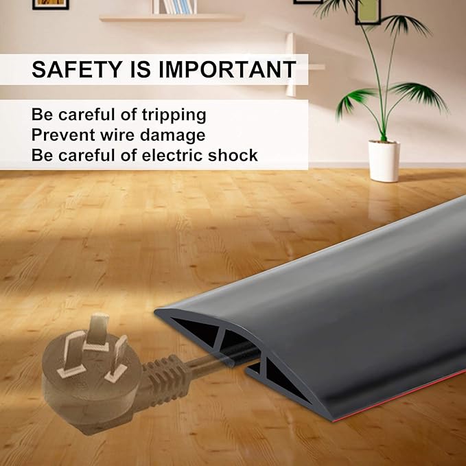 6.5Ft Floor Cord Cover Silicone Cable Protector Easy to Install Wire Organizer and Hider Ideal Extension Cord Cover for Home, Office, Garage (Black-6.5Ft)