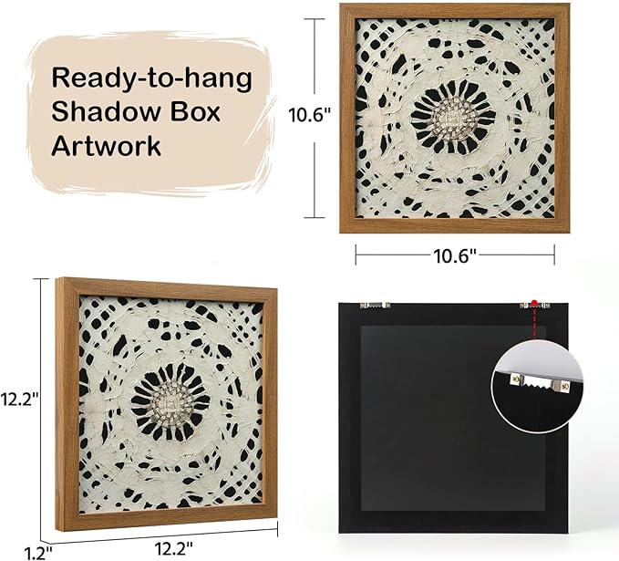 FOLKOR Abstract Framed Wall Decor for Entryway Staircase Art Gallery, 12" Handmade Paper Artwork Eclectic Home Accent, Geometric Floating Shadow Box Wall Plaque Gift for Birthday Thanksgiving