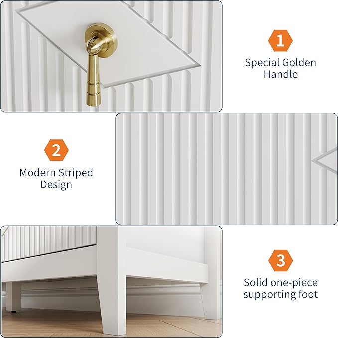 GarveeHome Fluted Dresser for Bedroom, 54 Inch Wide 6-Drawer Wood Dresser, Modern Chest of Drawers, Storage Organizer Cabinet for Living Room, Hallway, Entryway, White