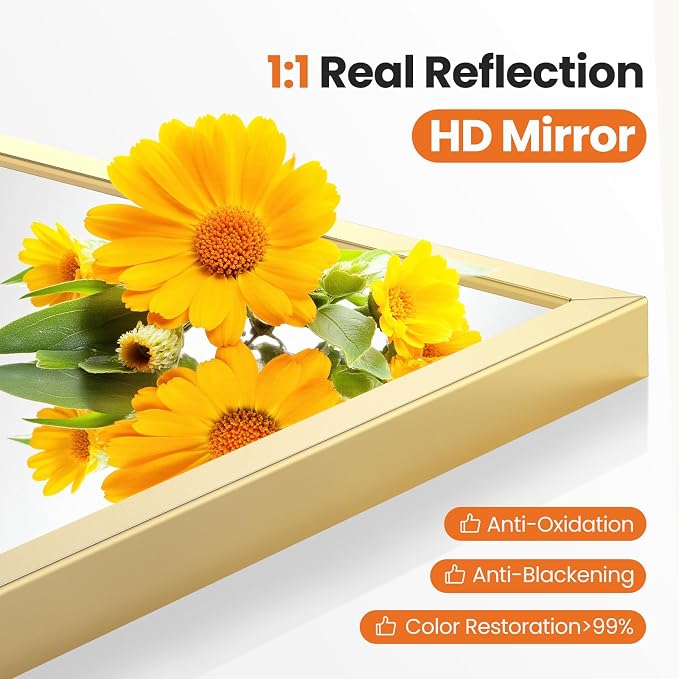 NEWBULIG 32X30 Inch Arched Bathroom Mirror for Wall, Vanity Bathroom Mirrors for Over Sink Tempered Glass, Anti-Rust Arched Metal Framed, Hangs Horizontally or Vertically, Farmhouse Home Decor, Gold