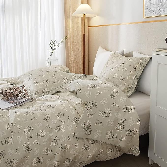 Vintage Floral Comforter Set Twin XL Garden Style Flower Leaves Boho Floral Bedding Comforter Fluffy Soft Cottagecore Bedding Set Lightweight Botanical Comforter Set with 2 Pillowcases for All Season