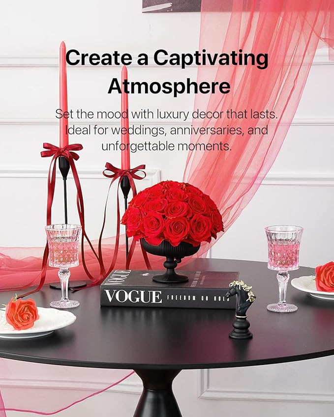 JoyFlower Preserved Flowers Vase Ceramic Decor, Red Eternal Flower Vases for Centerpieces, Forever Flower Decorations for Party Home Wedding Table Living Room Bedroom, Ceramic Flower Vase House Decor