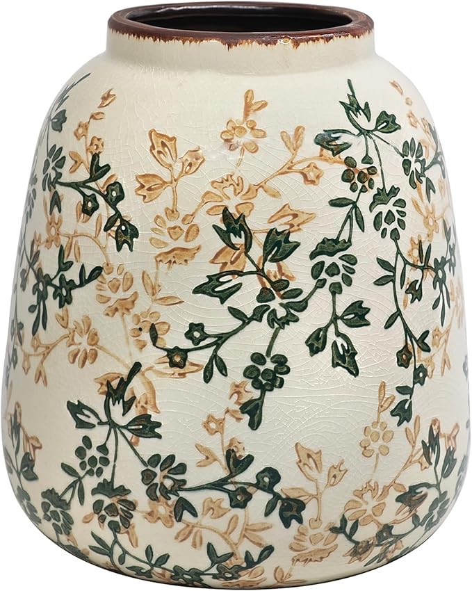 Vintage Ceramic Flower Mini Vase Home Decor - Tabletop Rustic Vase for Decor Living Room Bookshelf Office Kitchen Cottage, White Vases for Bouquet, Chinoiserie | Grand Millennial | 6.1inch