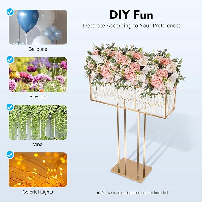 Gold Wedding Flower Stand, 35.4 Inch Elegant Tall Wedding Centerpiece Stand with Crystal Pendants, Flower Holders Floral Display Rack for Wedding Home Party Decoration